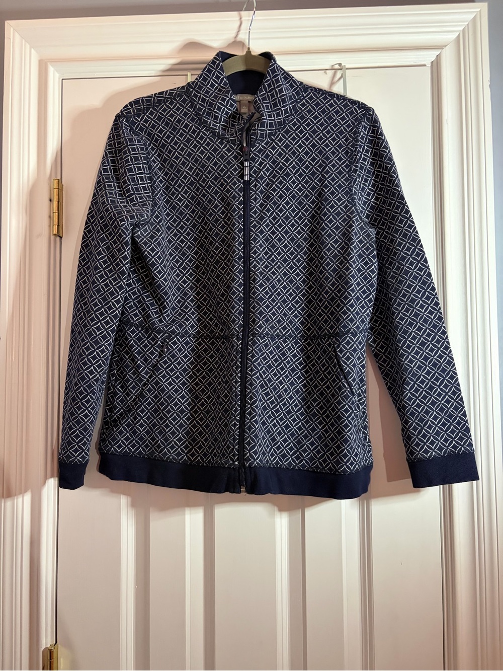 Talbots Navy Geometric Zip Front Shirt Jacket